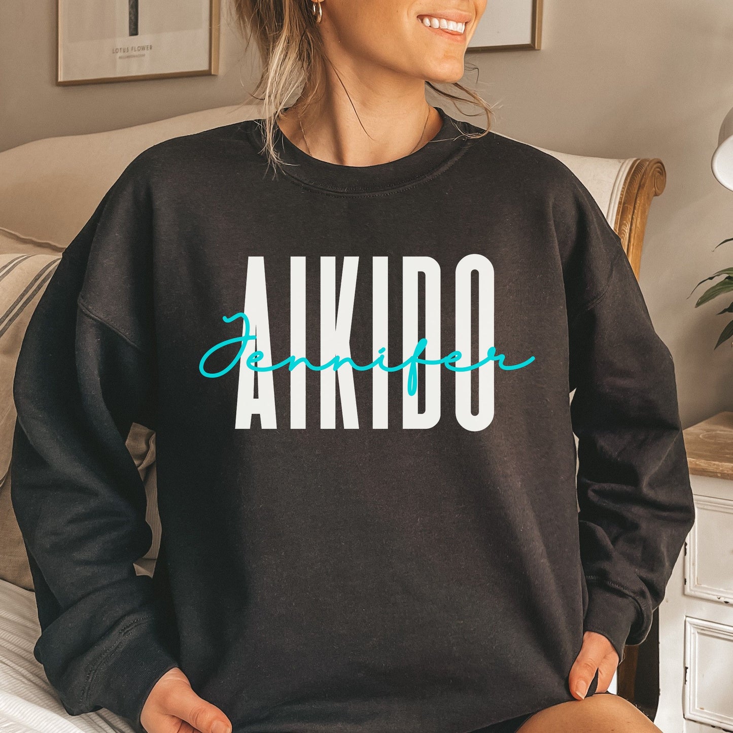 Personalized Aikido Unisex Sweatshirt Custom name aikido trainer Sand Black Dark Heather-Black-Family-Gift-Planet