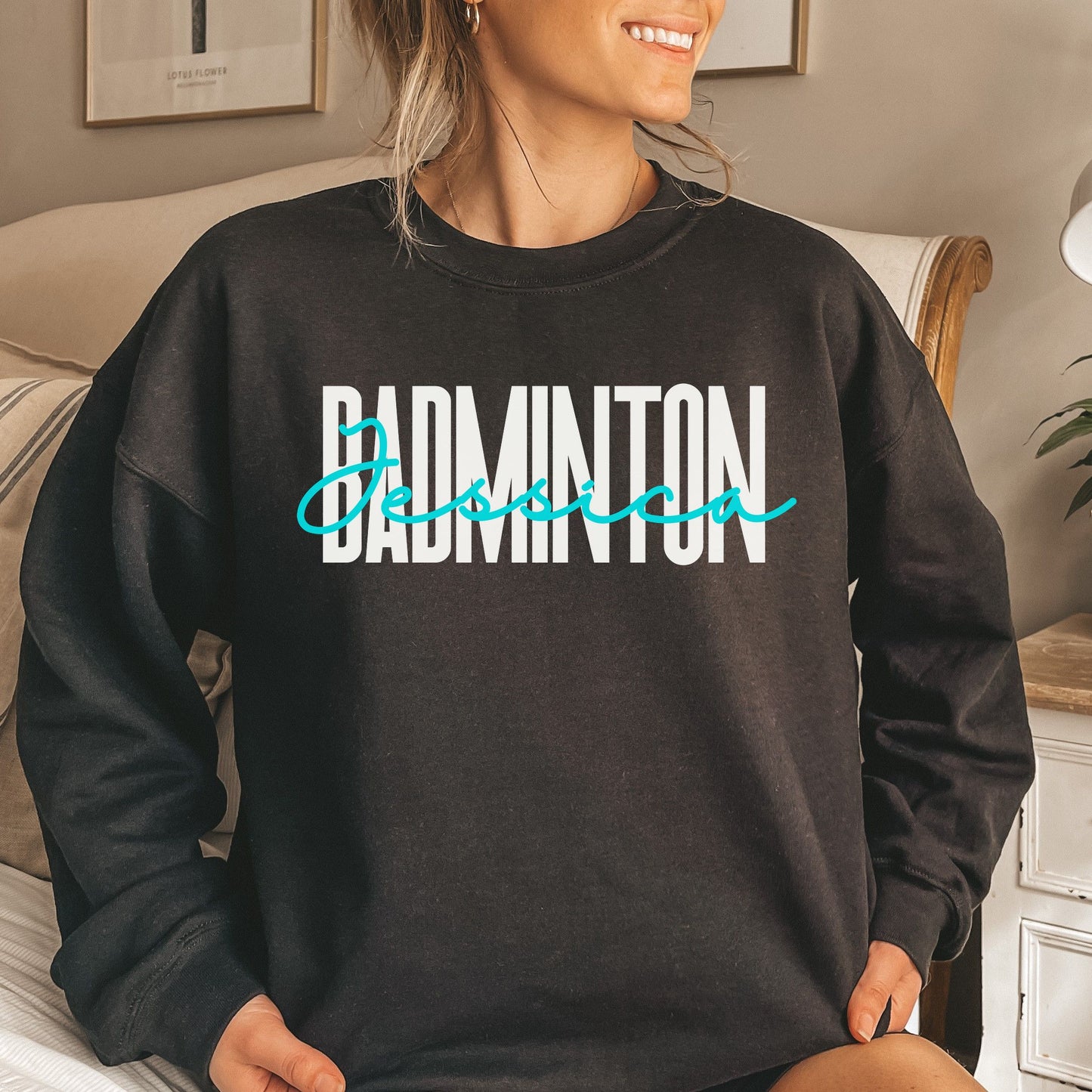 Personalized Badminton Unisex Sweatshirt Custom name badminton player Sand Black Dark Heather-Black-Family-Gift-Planet