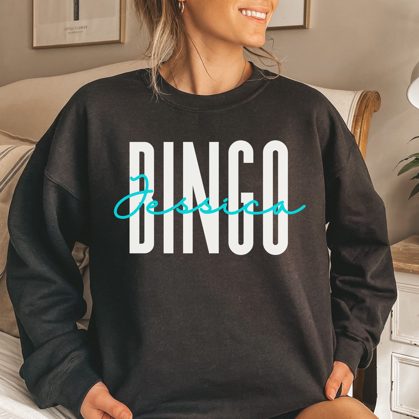 Personalized Bingo Unisex Sweatshirt Custom name Bingo player Sand Black Dark Heather-Black-Family-Gift-Planet