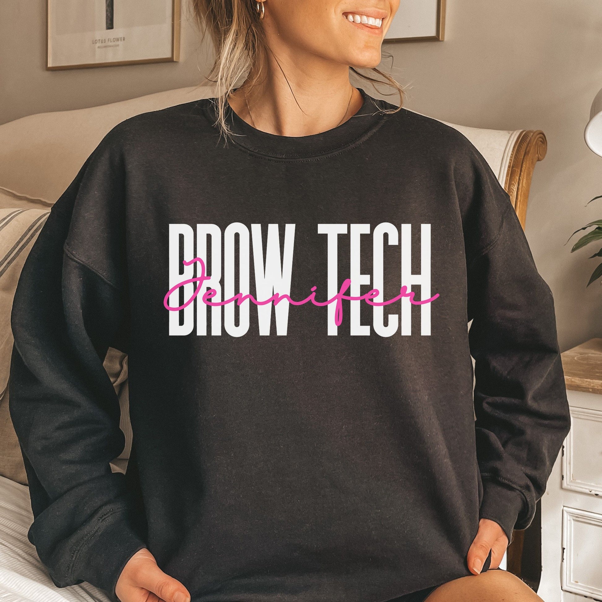 Personalized Brow tech Unisex Sweatshirt Custom name Brow technician Sand Black Dark Heather-Black-Family-Gift-Planet