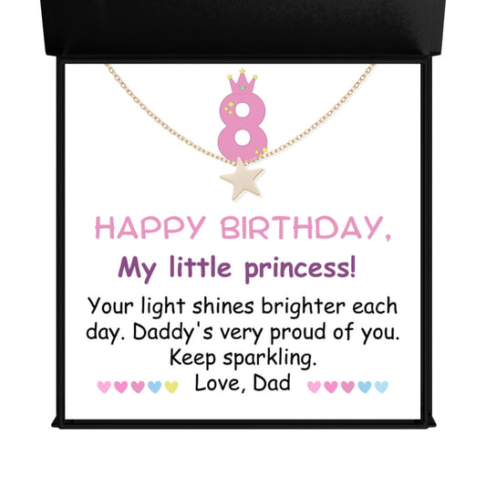 8 year old girl birthday gift from dad - Happy 8th Birthday Star Necklace for daughter from father-Texture Magnetic Box-Family-Gift-Planet