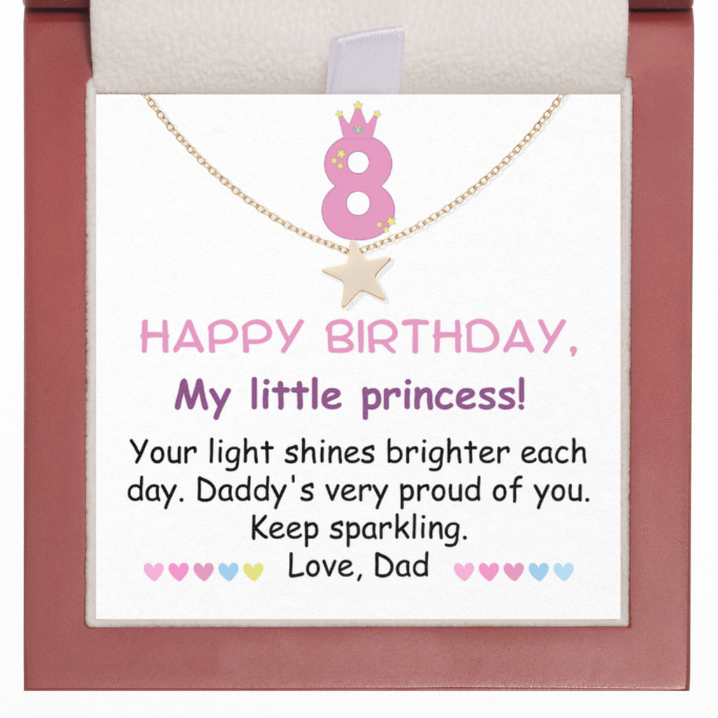 8 year old girl birthday gift from dad - Happy 8th Birthday Star Necklace for daughter from father-LED Box-Family-Gift-Planet