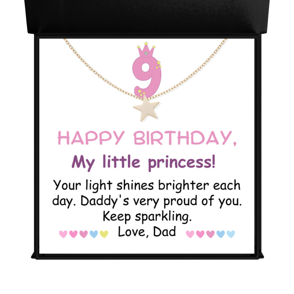 9 year old girl birthday gift from dad - Happy 9th Birthday Star Necklace for daughter from father-Texture Magnetic Box-Family-Gift-Planet