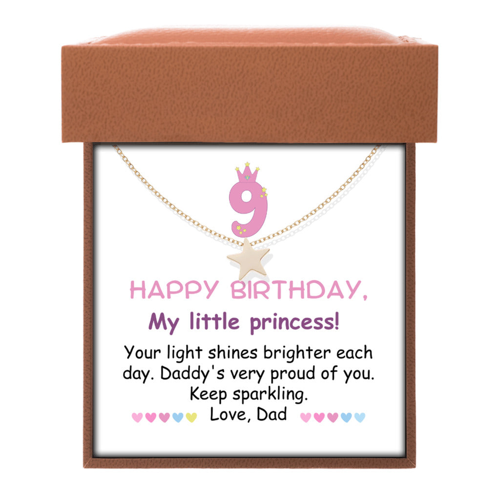 9 year old girl birthday gift from dad - Happy 9th Birthday Star Necklace for daughter from father-Family-Gift-Planet