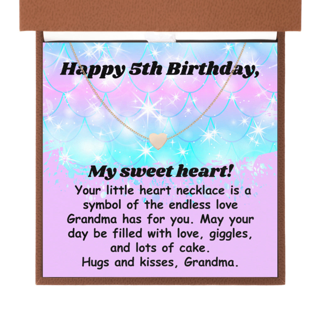 Happy 5th Birthday necklace for granddaughter - heart pendant BD gift from grandma-Brown Leather Box-Family-Gift-Planet