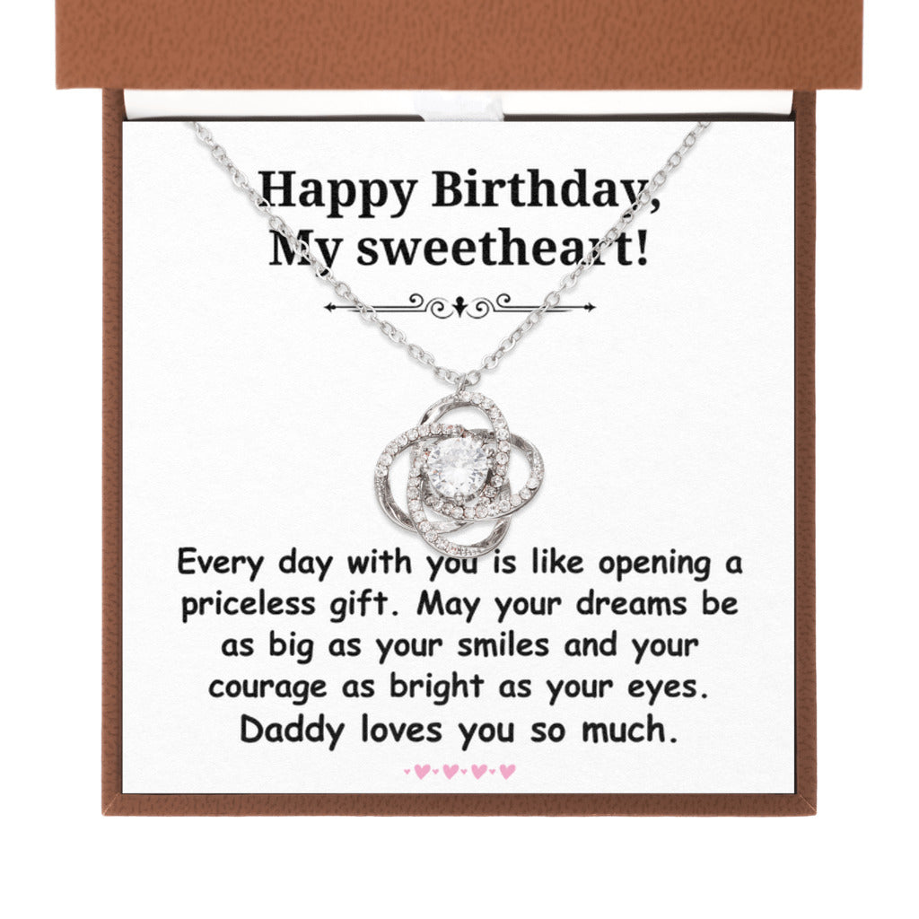 Birthday gift from father to daughter - Happy Birthday, My Sweetheart Love Knot Necklace-Brown Leather Box-Family-Gift-Planet