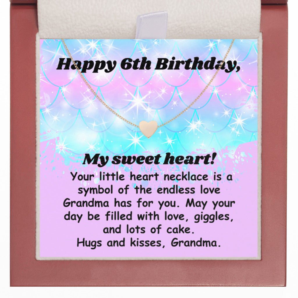 Happy 6th Birthday necklace for granddaughter - heart pendant BD gift from grandma-LED Box-Family-Gift-Planet