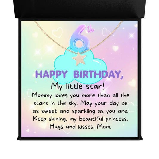 6 year old girl birthday gift from mom - Happy 6th Birthday Star Necklace for daughter from mother-Texture Magnetic Box-Family-Gift-Planet