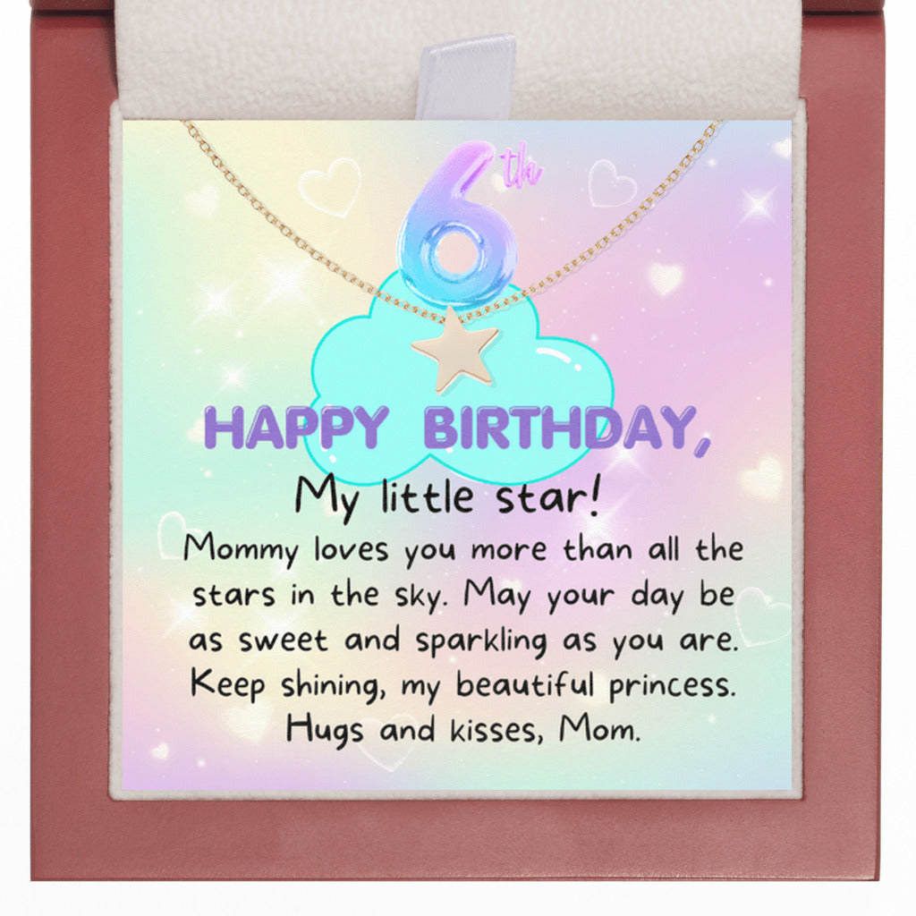 6 year old girl birthday gift from mom - Happy 6th Birthday Star Necklace for daughter from mother-LED Box-Family-Gift-Planet