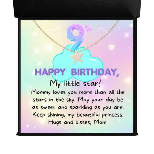 9 year old girl birthday gift from mom - Happy 9th Birthday Star Necklace for daughter from mother-Texture Magnetic Box-Family-Gift-Planet