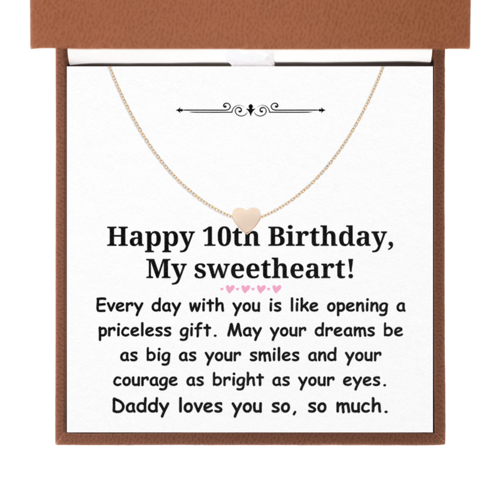 Happy 10th Birthday gift for daughter from dad - Heart necklace for girl-Brown Leather Box-Family-Gift-Planet