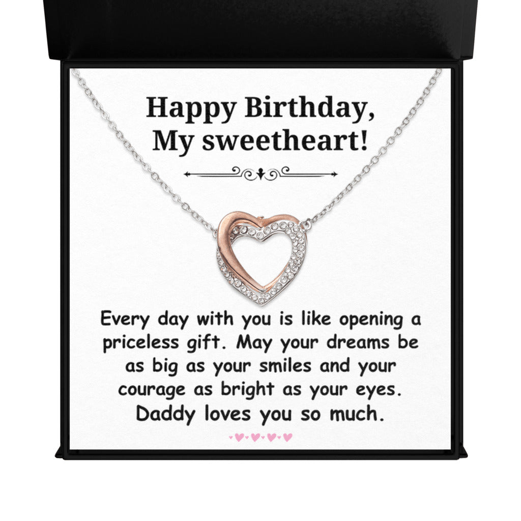 Birthday gift from father to daughter - Happy Birthday, My Sweetheart Interlocking Hearts Necklace-Texture Magnetic Box-Family-Gift-Planet