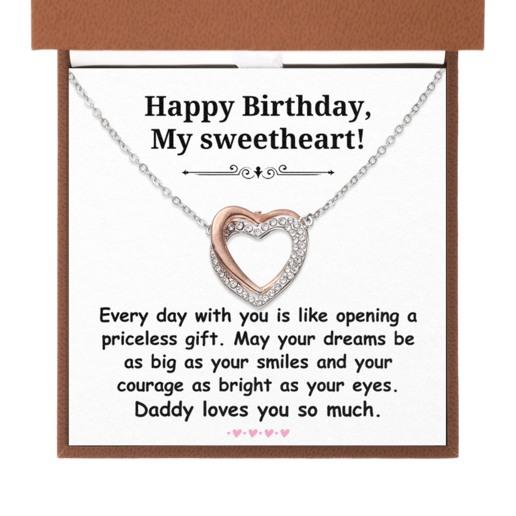 Birthday gift from father to daughter - Happy Birthday, My Sweetheart Interlocking Hearts Necklace-Brown Leather Box-Family-Gift-Planet