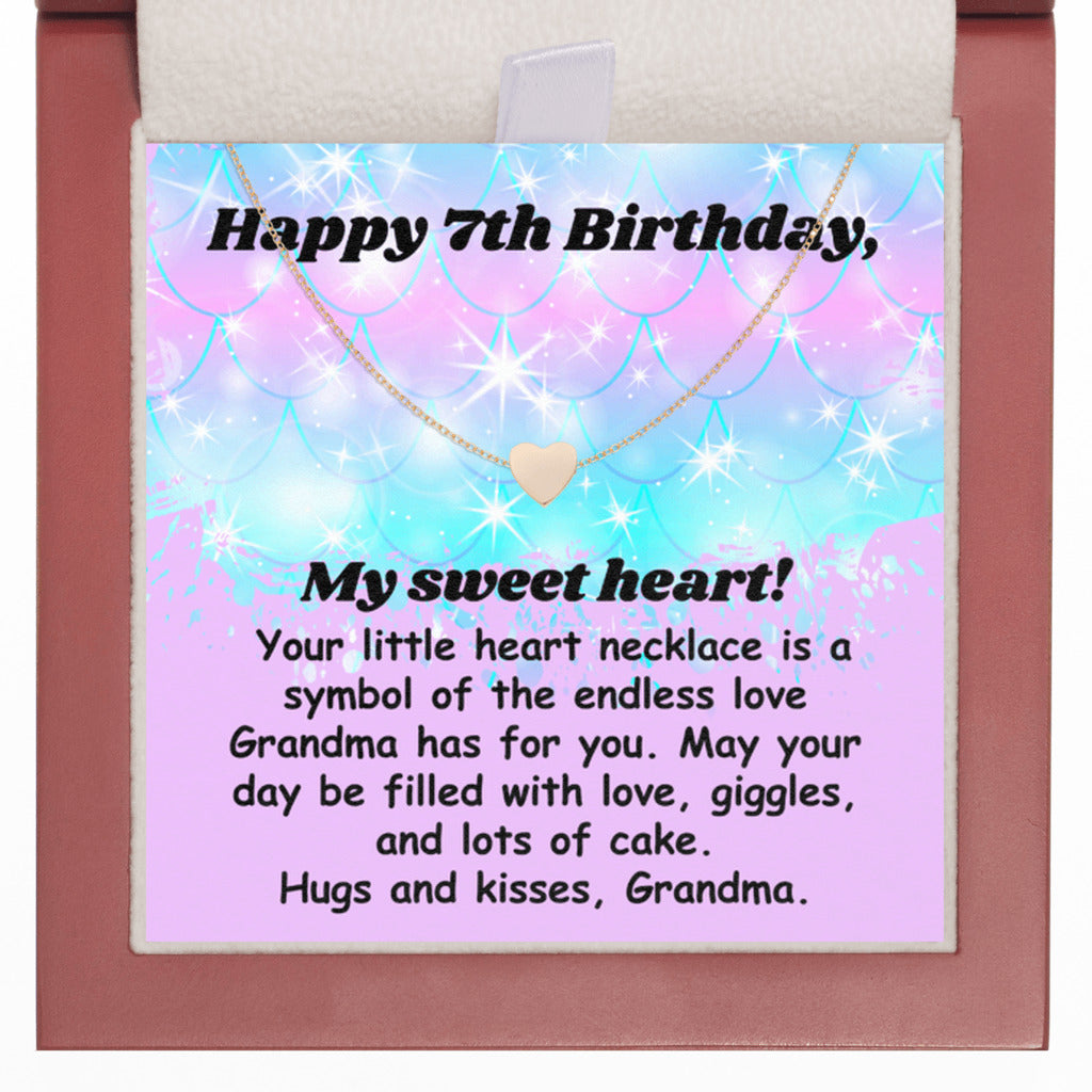 Happy 7th Birthday necklace for granddaughter - heart pendant BD gift from grandma-LED Box-Family-Gift-Planet