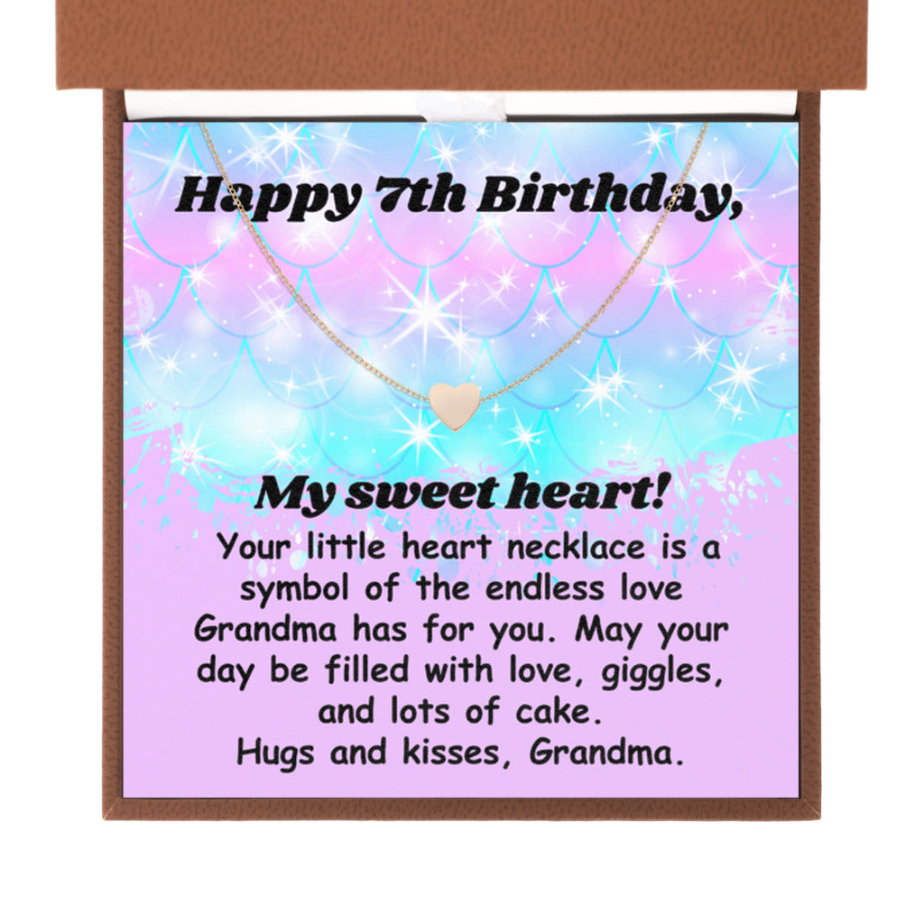 Happy 7th Birthday necklace for granddaughter - heart pendant BD gift from grandma-Brown Leather Box-Family-Gift-Planet