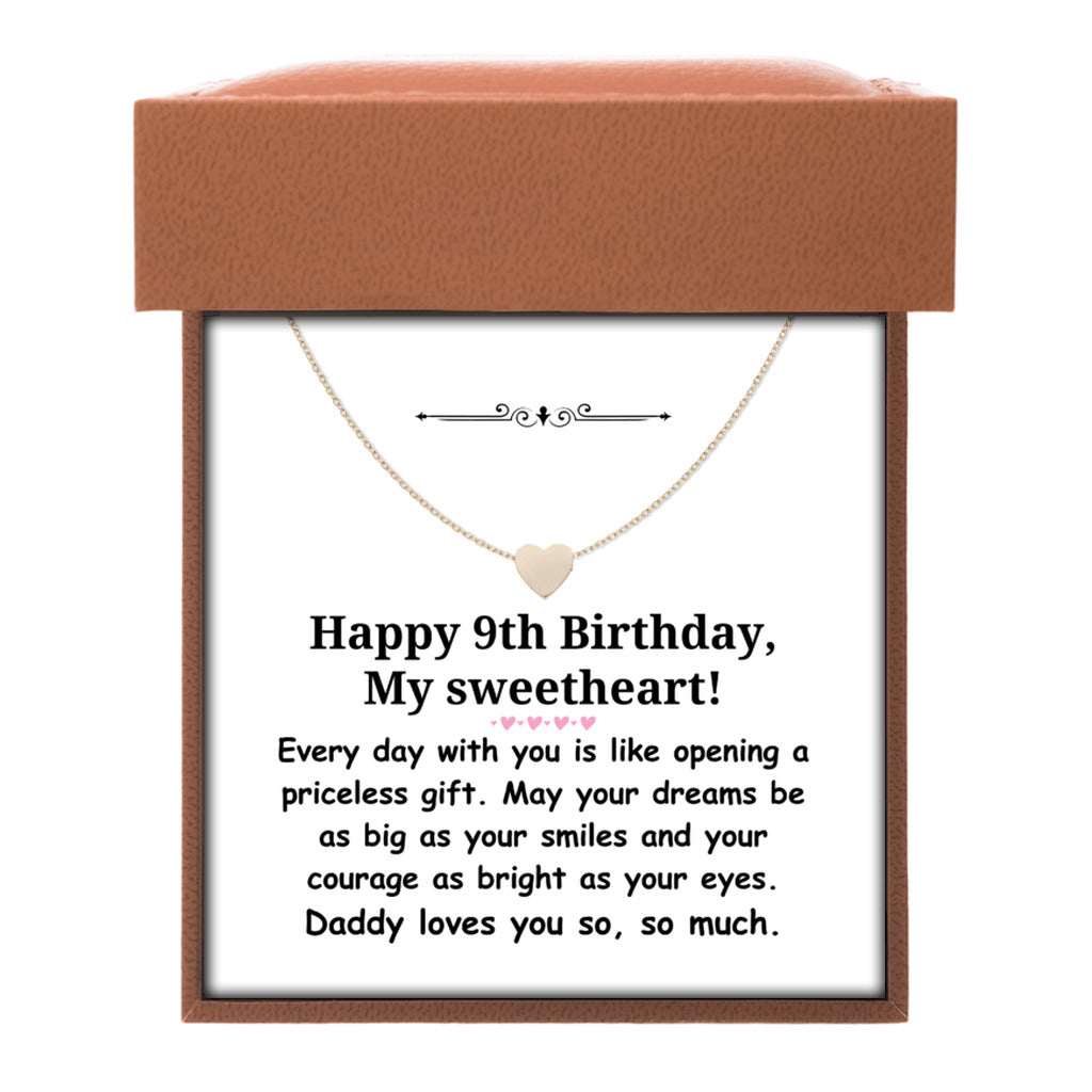 Happy 9th Birthday gift for daughter from dad - Heart necklace for girl-Family-Gift-Planet