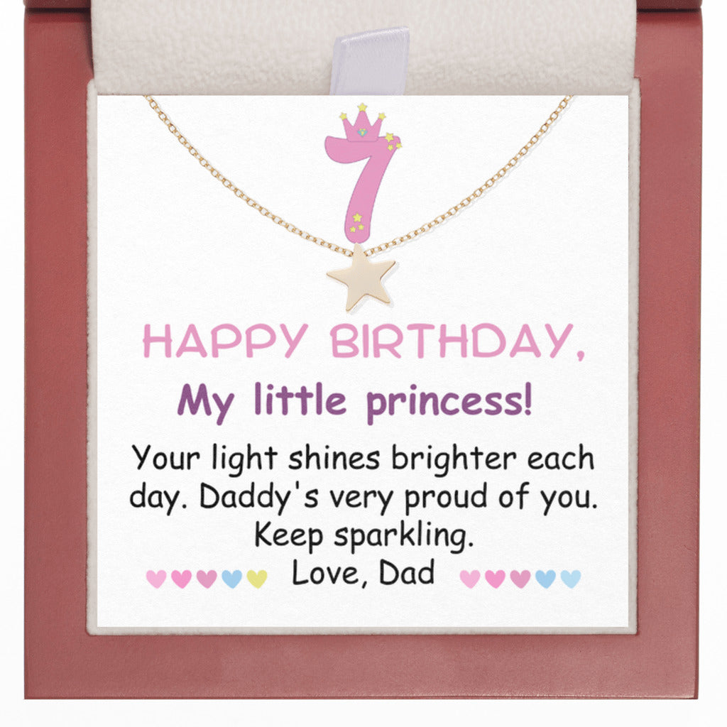7 year old girl birthday gift from dad - Happy 7th Birthday Star Necklace for daughter from father-LED Box-Family-Gift-Planet
