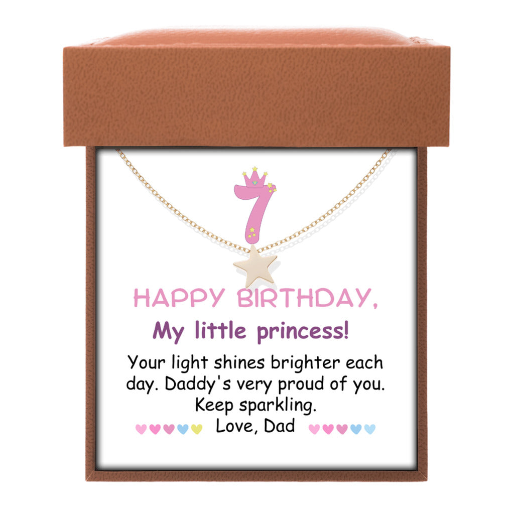 7 year old girl birthday gift from dad - Happy 7th Birthday Star Necklace for daughter from father-Family-Gift-Planet