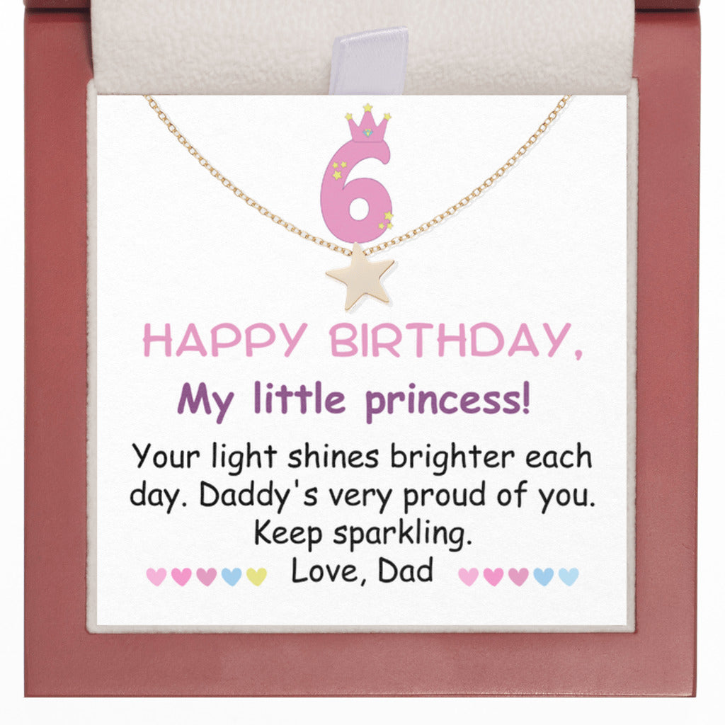 6 year old girl birthday gift from dad - Happy 6th Birthday Star Necklace for daughter from father-LED Box-Family-Gift-Planet