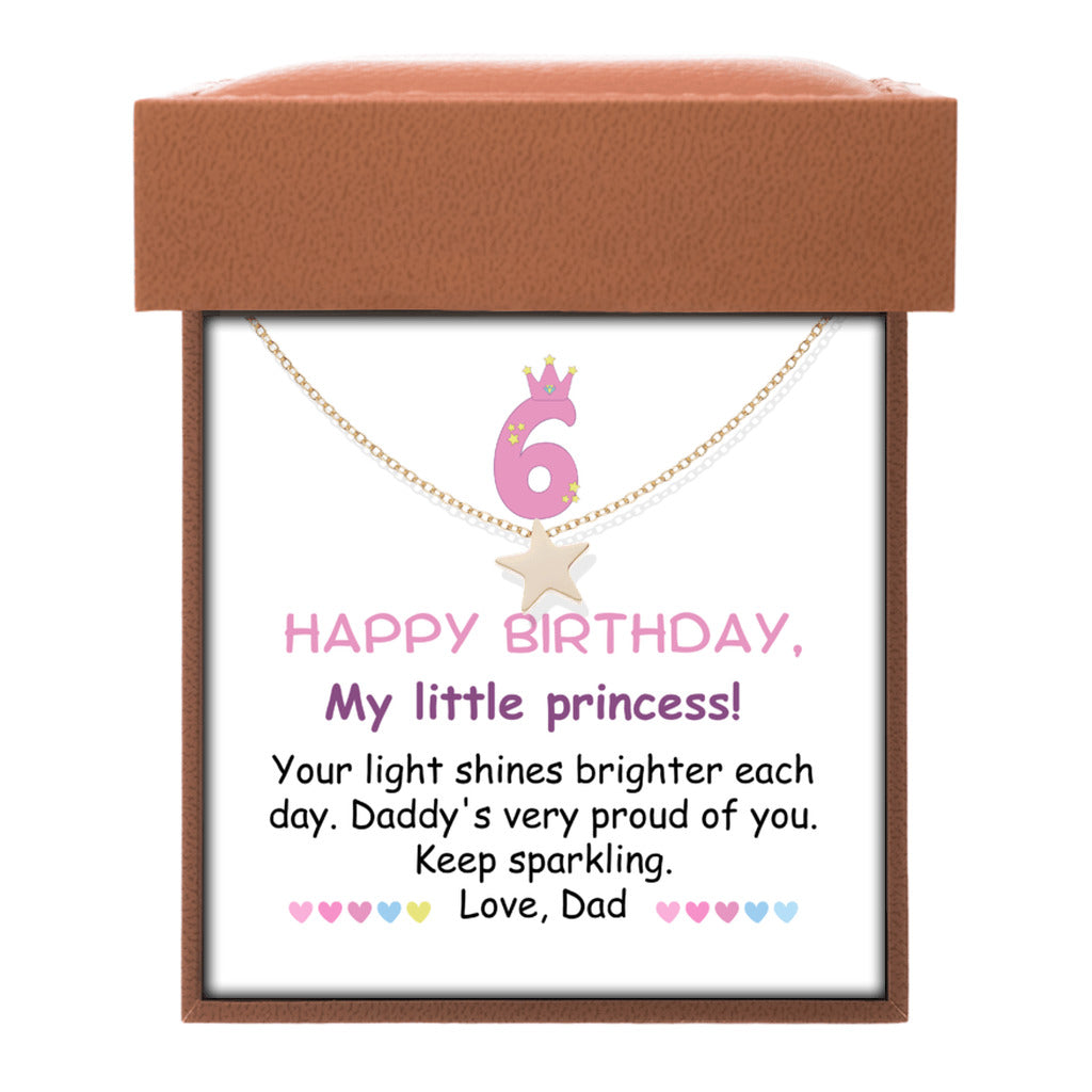 6 year old girl birthday gift from dad - Happy 6th Birthday Star Necklace for daughter from father-Family-Gift-Planet