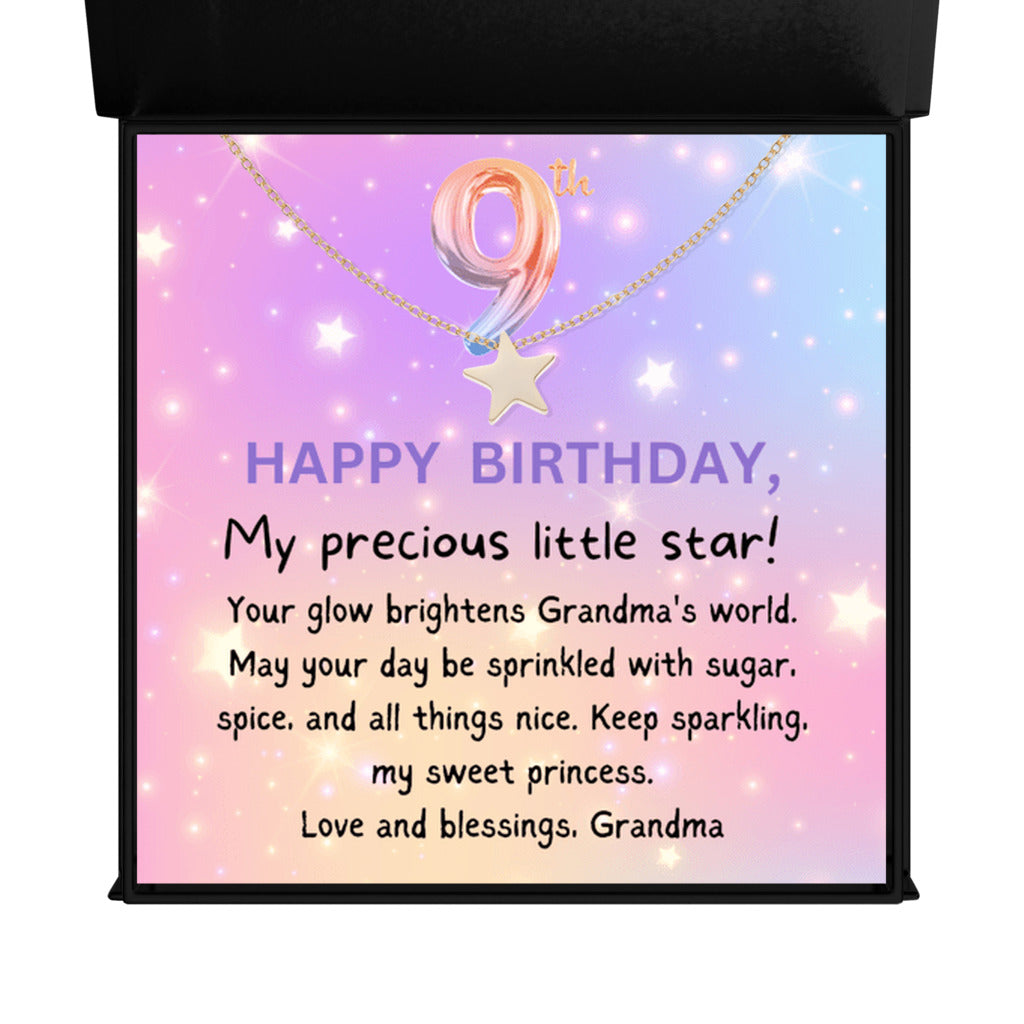 9 year old girl birthday gift from grandma - Happy Birthday Star Necklace for granddaughter-Texture Magnetic Box-Family-Gift-Planet
