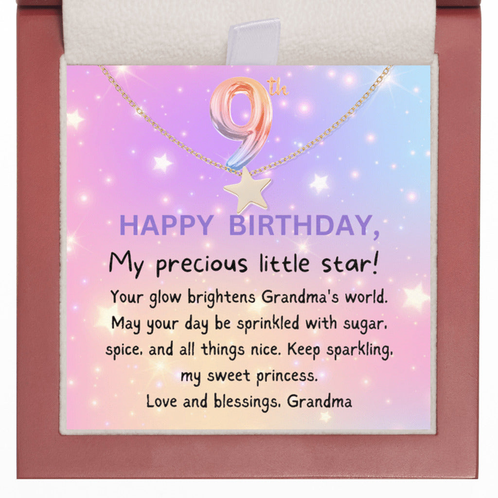 9 year old girl birthday gift from grandma - Happy Birthday Star Necklace for granddaughter-LED Box-Family-Gift-Planet
