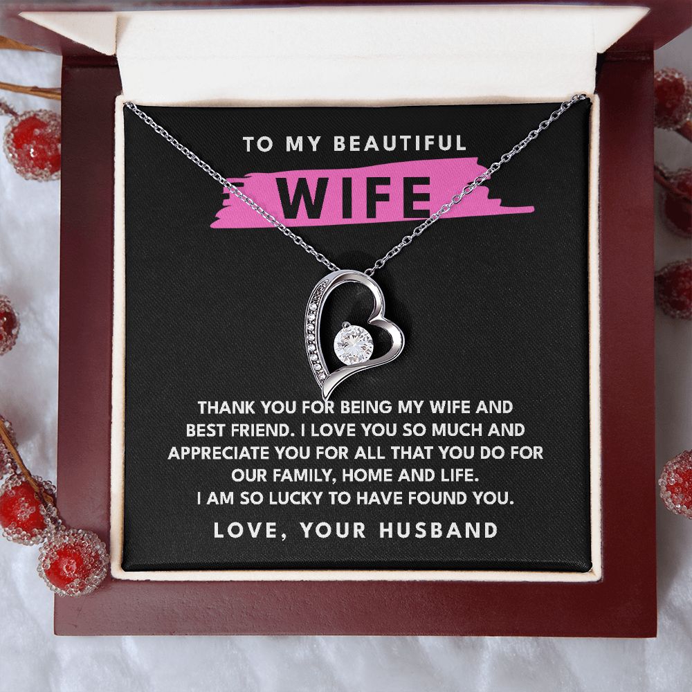 To my Beautiful Wife Forever Love pendant necklace gift-14k White Gold Finish-Family-Gift-Planet