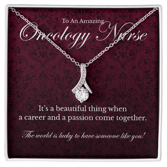 Oncology Nurse appreciation Alluring Beauty pendant necklace gift-14K White Gold Finish-Family-Gift-Planet