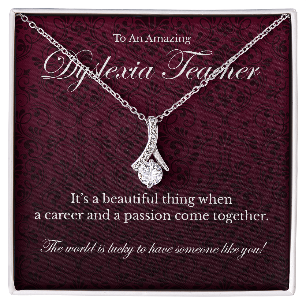Dyslexia Teacher appreciation Alluring Beauty pendant necklace gift-14K White Gold Finish-Family-Gift-Planet