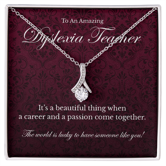 Dyslexia Teacher appreciation Alluring Beauty pendant necklace gift-14K White Gold Finish-Family-Gift-Planet
