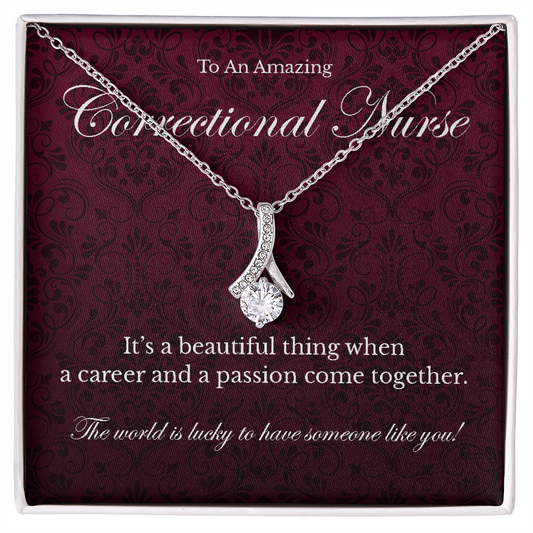 Correctional Nurse appreciation Alluring Beauty pendant necklace gift-14K White Gold Finish-Family-Gift-Planet