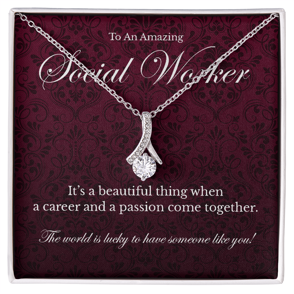 Social Worker appreciation Alluring Beauty pendant necklace gift-14K White Gold Finish-Family-Gift-Planet