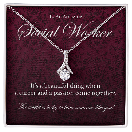 Social Worker appreciation Alluring Beauty pendant necklace gift-14K White Gold Finish-Family-Gift-Planet