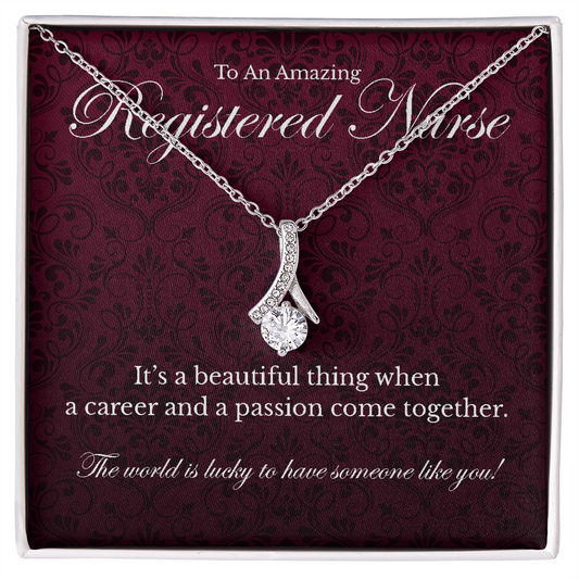 Registered Nurse appreciation Alluring Beauty pendant necklace gift-14K White Gold Finish-Family-Gift-Planet