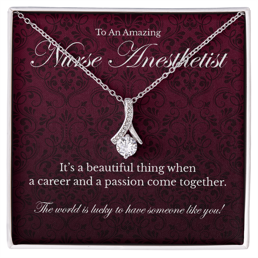 Nurse Anesthetist appreciation Alluring Beauty pendant necklace gift-14K White Gold Finish-Family-Gift-Planet