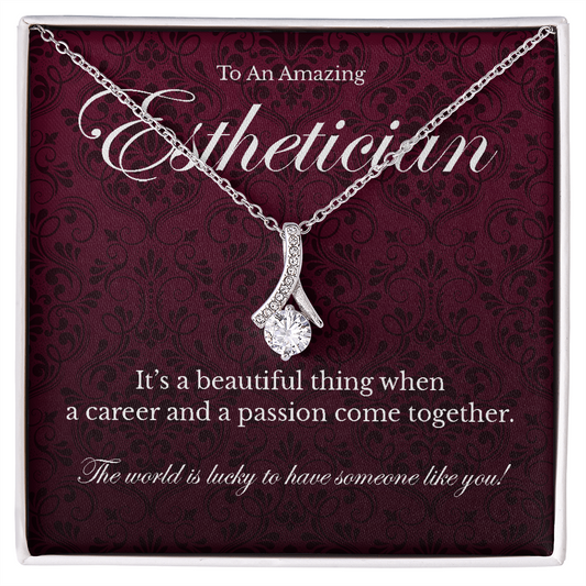 Esthetician appreciation Alluring Beauty pendant necklace gift-14K White Gold Finish-Family-Gift-Planet