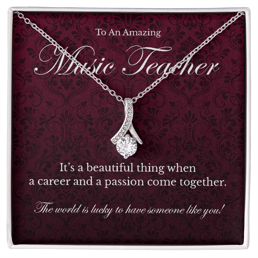 Music Teacher appreciation Alluring Beauty pendant necklace gift-14K White Gold Finish-Family-Gift-Planet