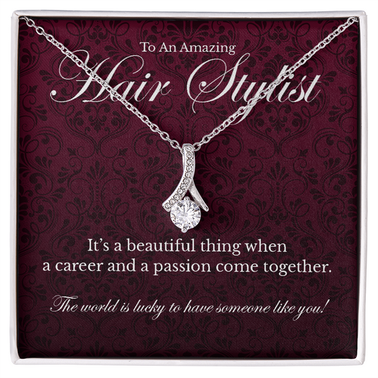 Hair Stylist appreciation Alluring Beauty pendant necklace gift-14K White Gold Finish-Family-Gift-Planet
