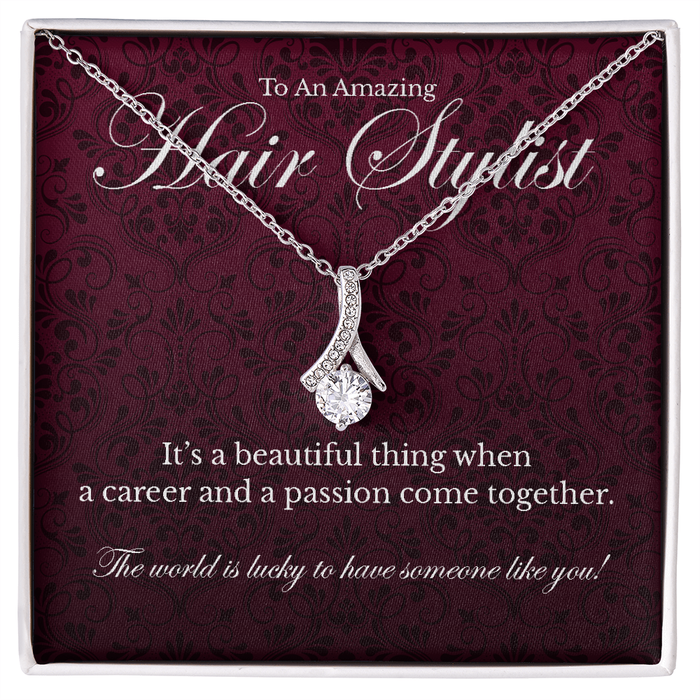 Hair Stylist appreciation Alluring Beauty pendant necklace gift-14K White Gold Finish-Family-Gift-Planet