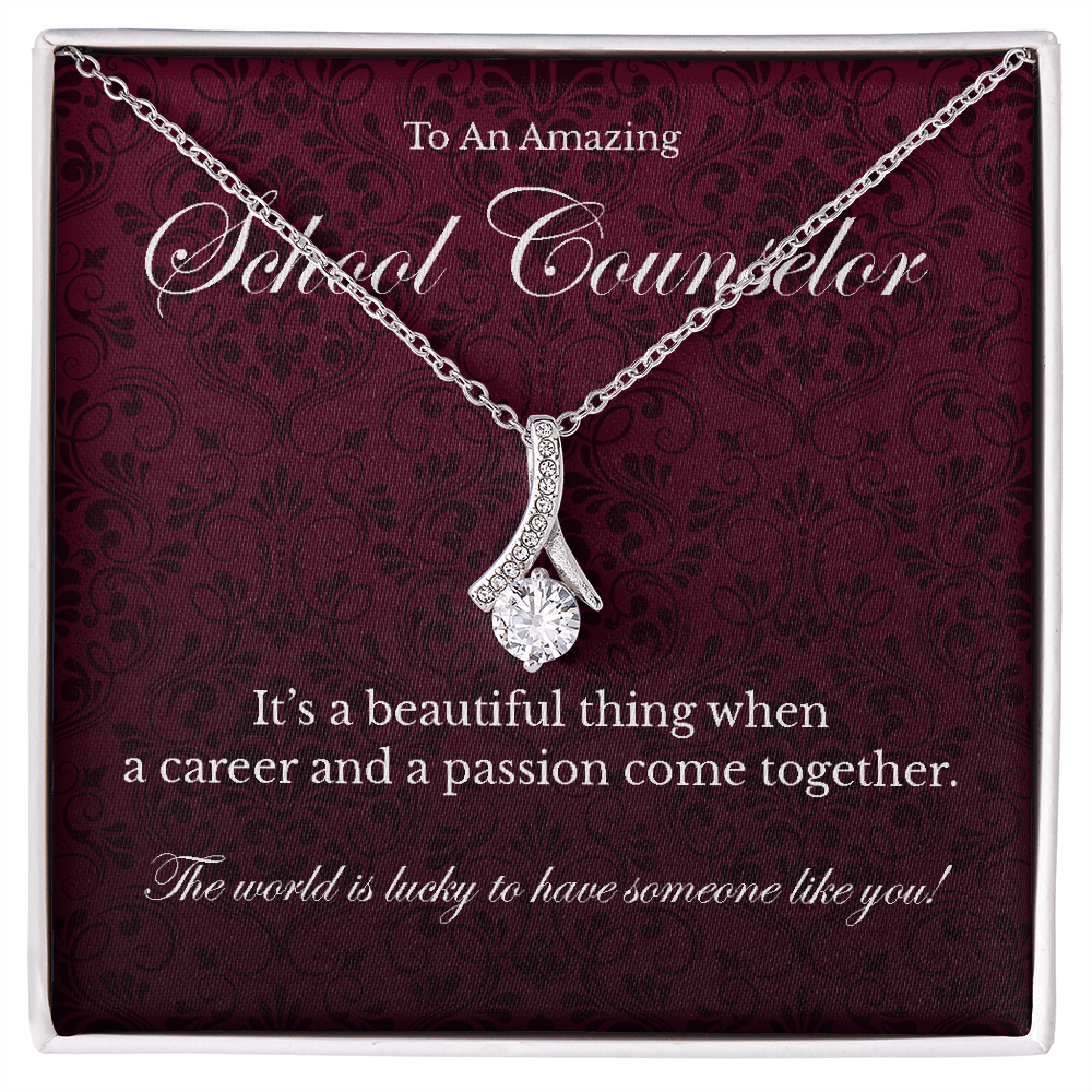 School Counselor appreciation Alluring Beauty pendant necklace gift-14K White Gold Finish-Family-Gift-Planet