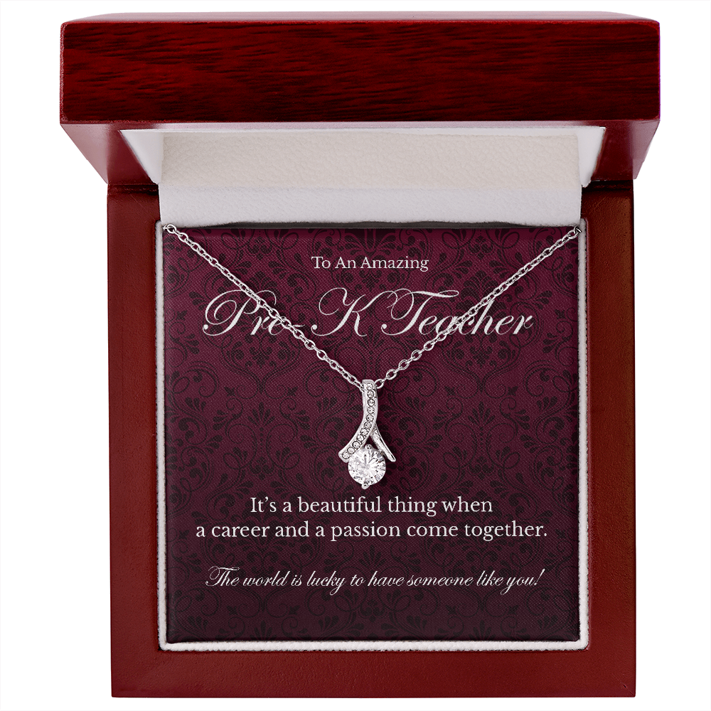 Pre-K Teacher appreciation Alluring Beauty pendant necklace gift-14K White Gold Finish-Family-Gift-Planet