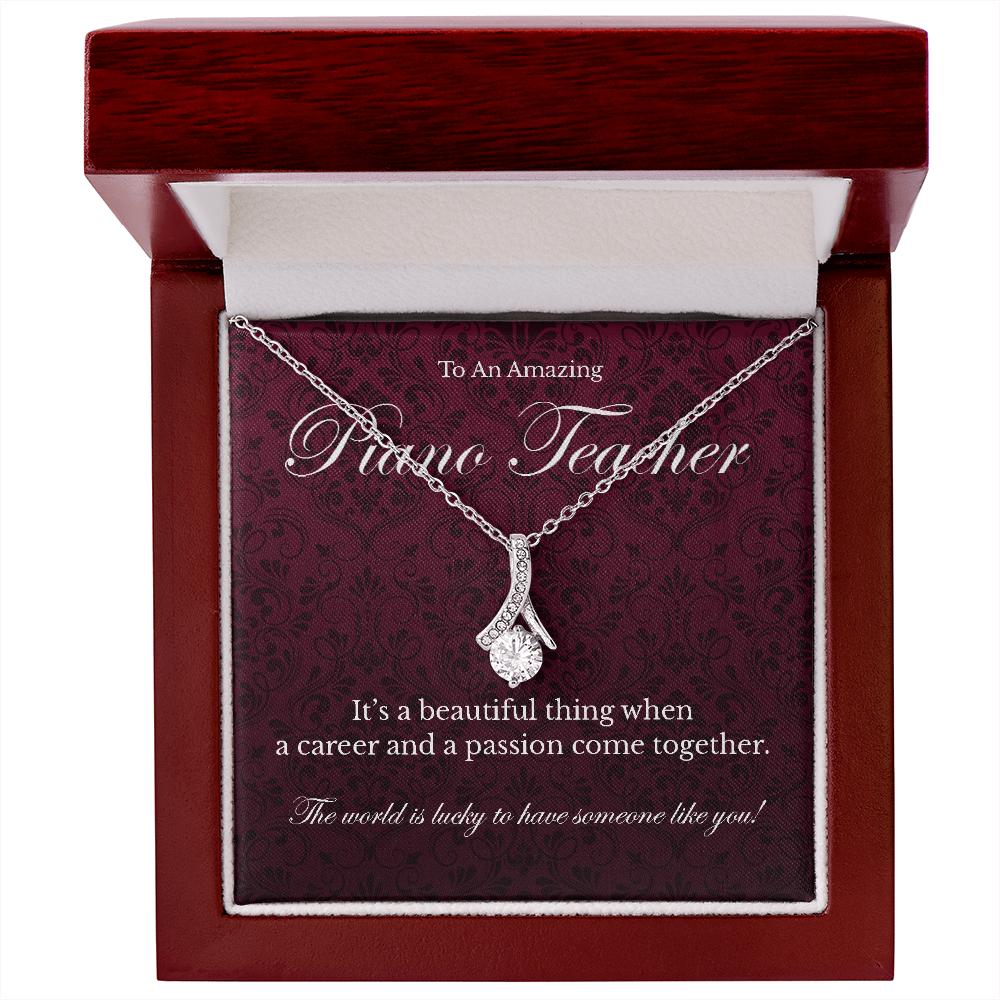 Piano Teacher appreciation Alluring Beauty pendant necklace gift-14K White Gold Finish-Family-Gift-Planet