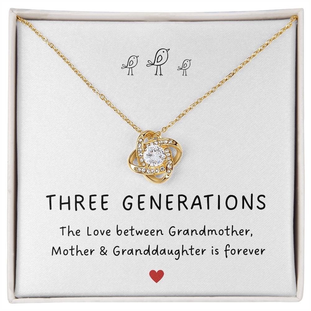 Three Generations Love Knot Necklace-18K Yellow Gold Finish-Family-Gift-Planet