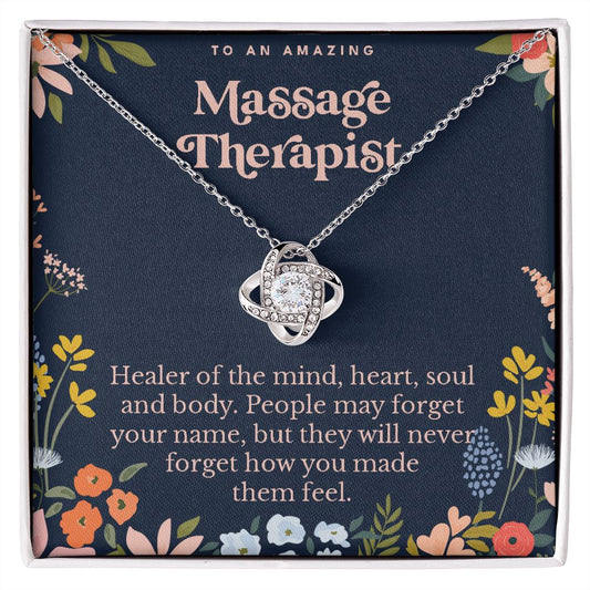 Massage Therapist Love Knot pendant necklace gift-14K White Gold Finish-Family-Gift-Planet