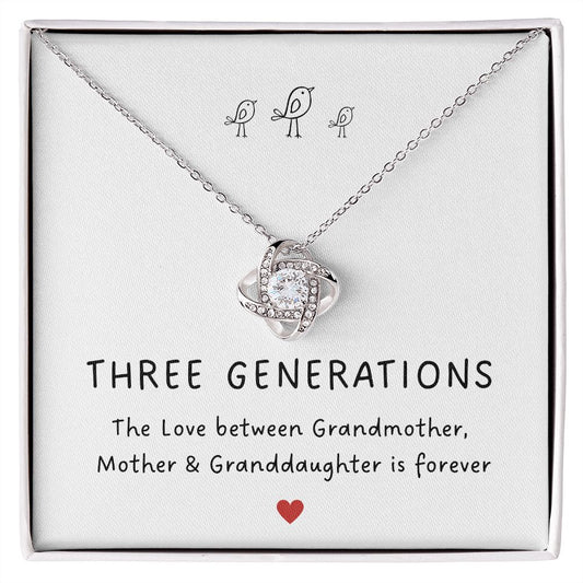 Three Generations Love Knot Necklace-14K White Gold Finish-Family-Gift-Planet