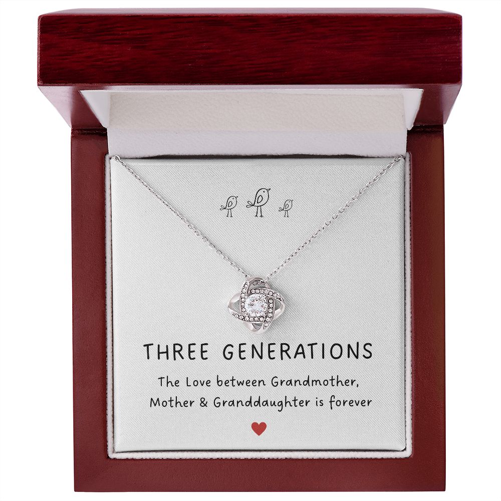 Three Generations Love Knot Necklace-14K White Gold Finish-Family-Gift-Planet