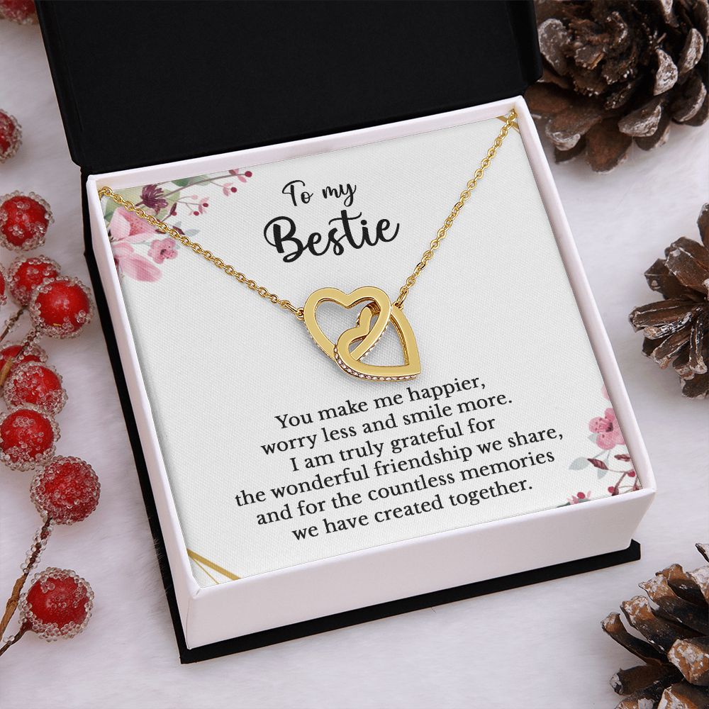 To my Bestie - Interlocking Hearts necklace - You make me happier, worry less and smile more-18K Yellow Gold Finish-Family-Gift-Planet