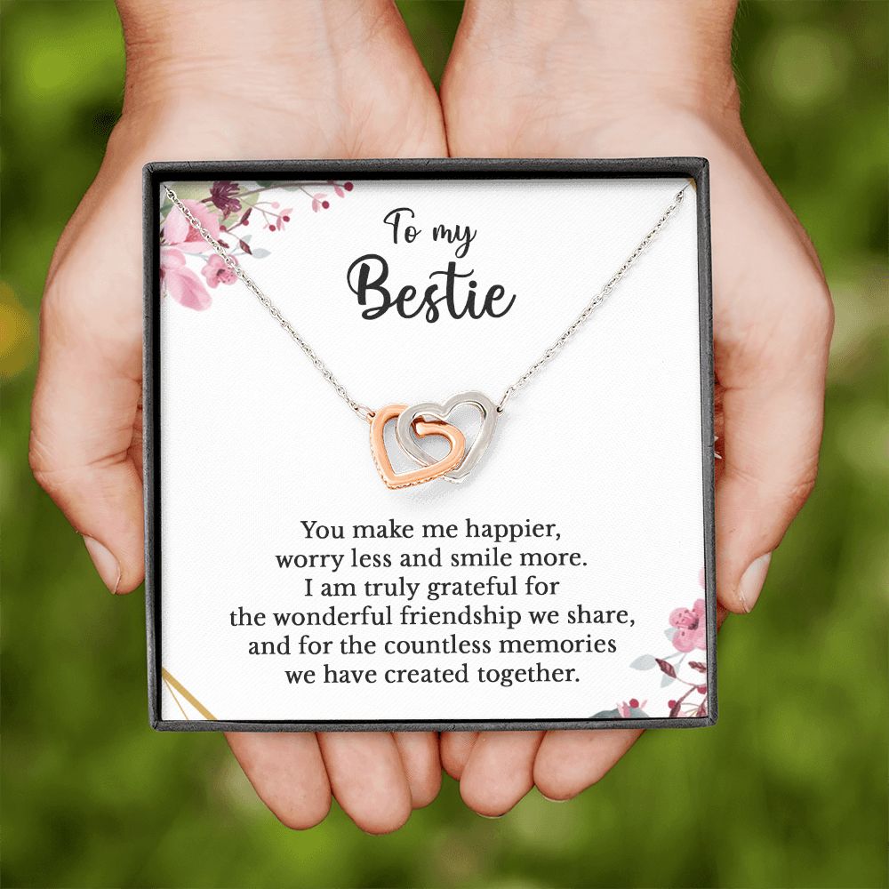 To my Bestie - Interlocking Hearts necklace - You make me happier, worry less and smile more-Family-Gift-Planet