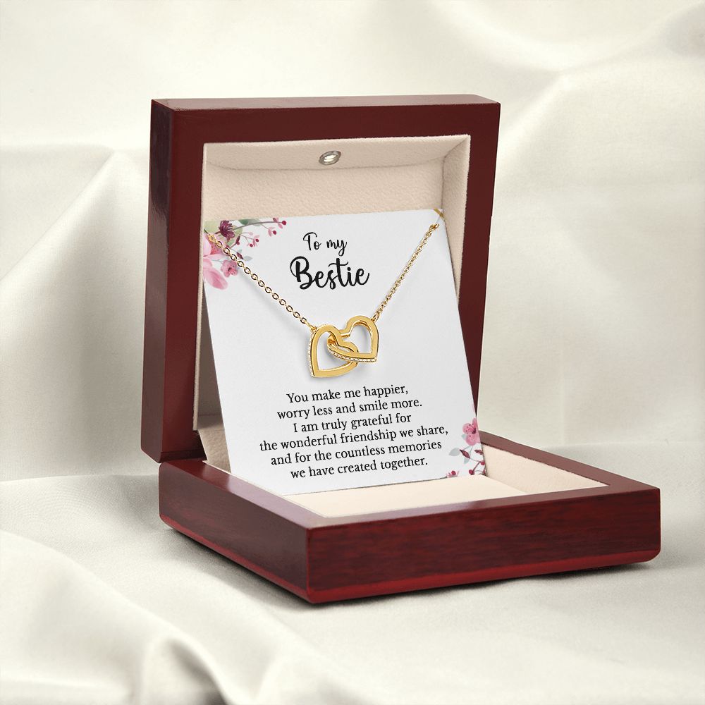 To my Bestie - Interlocking Hearts necklace - You make me happier, worry less and smile more-18K Yellow Gold Finish-Family-Gift-Planet