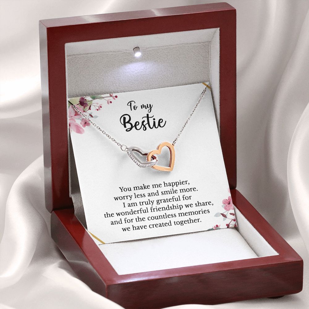 To my Bestie - Interlocking Hearts necklace - You make me happier, worry less and smile more-Polished Stainless Steel & Rose Gold Finish-Family-Gift-Planet